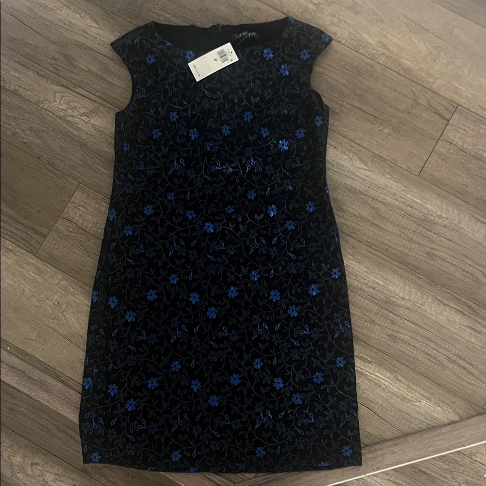 Ralph Lauren Black and Blue Floral Mini Dress